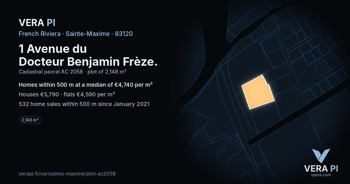 1 Avenue du Docteur Benjamin Frèze, Sainte-Maxime at night – the plot lit, the parcels around coloured by the prices near them