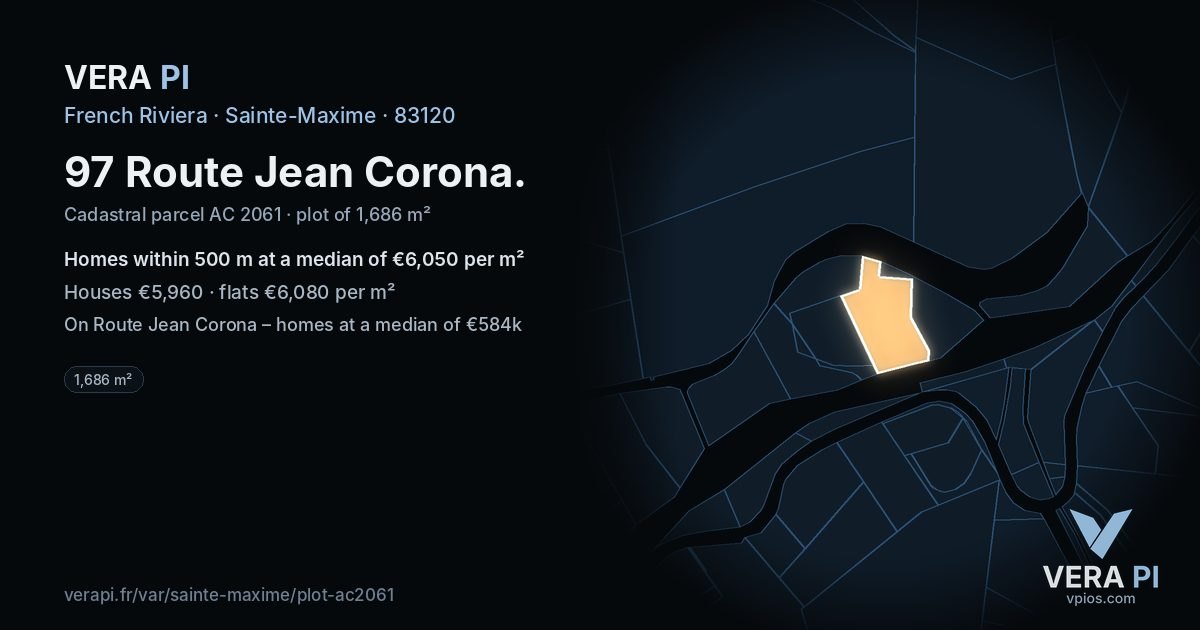 97 Route Jean Corona, Sainte-Maxime at night – the plot lit, the parcels around coloured by the prices near them