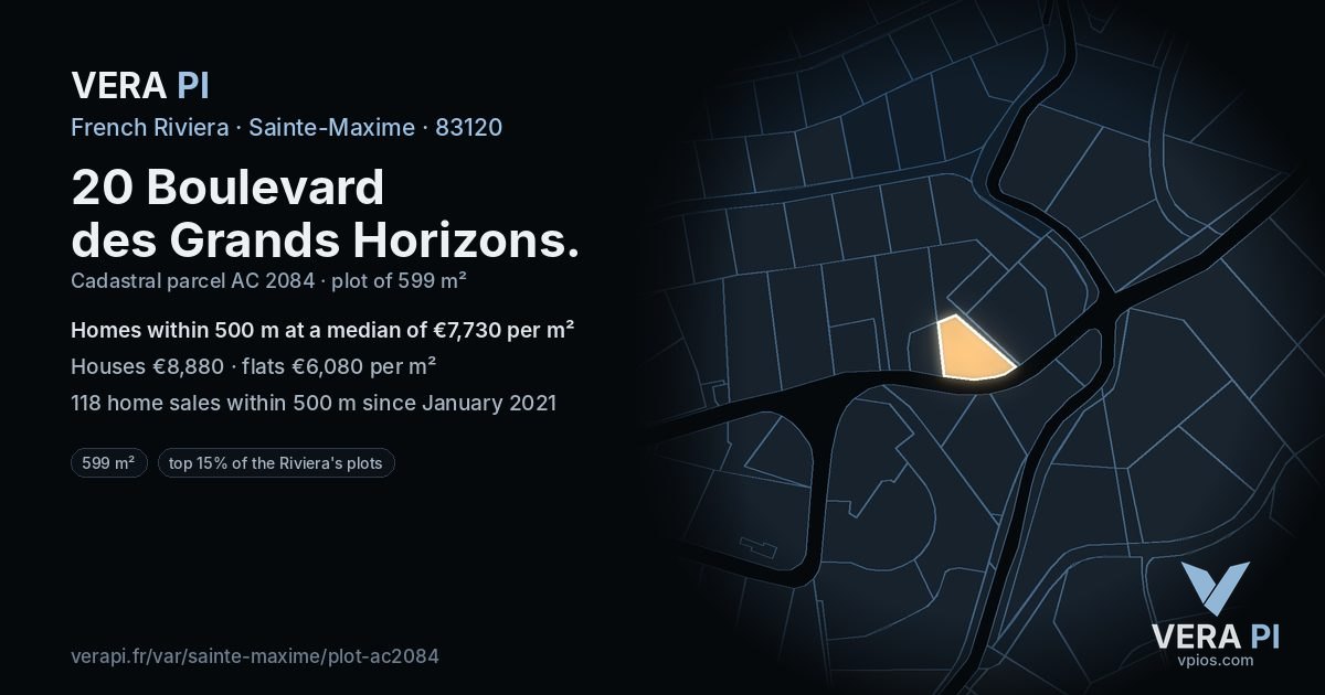 20 Boulevard des Grands Horizons, Sainte-Maxime at night – the plot lit, the parcels around coloured by the prices near them
