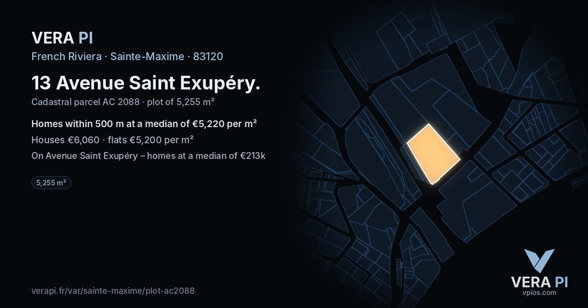 13 Avenue Saint Exupéry, Sainte-Maxime at night – the plot lit, the parcels around coloured by the prices near them