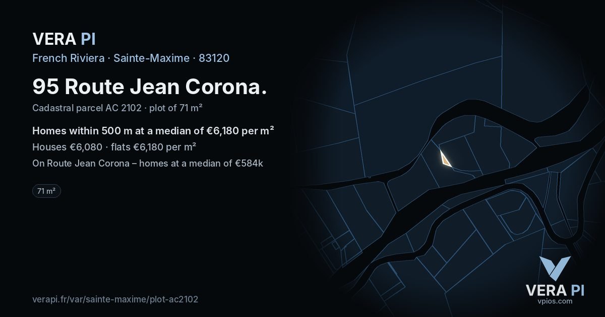 95 Route Jean Corona, Sainte-Maxime at night – the plot lit, the parcels around coloured by the prices near them