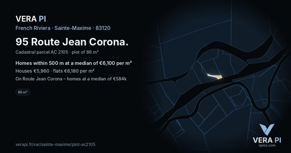 95 Route Jean Corona, Sainte-Maxime at night – the plot lit, the parcels around coloured by the prices near them