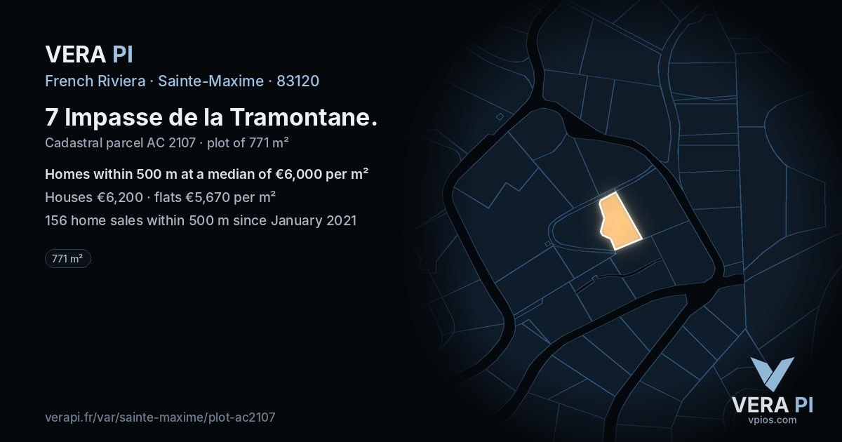 7 Impasse de la Tramontane, Sainte-Maxime at night – the plot lit, the parcels around coloured by the prices near them