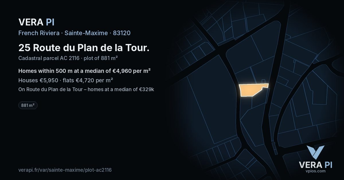 25 Route du Plan de la Tour, Sainte-Maxime at night – the plot lit, the parcels around coloured by the prices near them