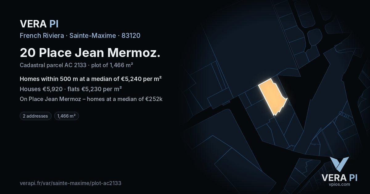 20 Place Jean Mermoz, Sainte-Maxime at night – the plot lit, the parcels around coloured by the prices near them
