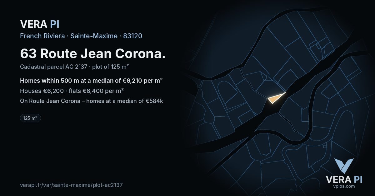 63 Route Jean Corona, Sainte-Maxime at night – the plot lit, the parcels around coloured by the prices near them