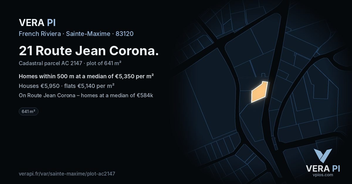 21 Route Jean Corona, Sainte-Maxime at night – the plot lit, the parcels around coloured by the prices near them