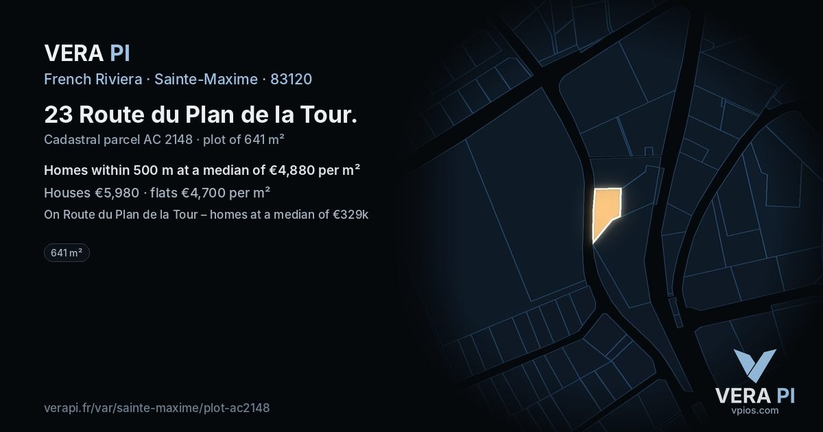 23 Route du Plan de la Tour, Sainte-Maxime at night – the plot lit, the parcels around coloured by the prices near them