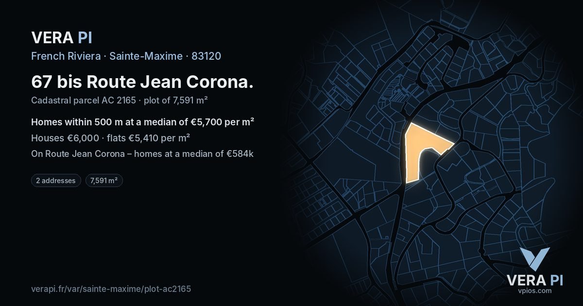 67 bis Route Jean Corona, Sainte-Maxime at night – the plot lit, the parcels around coloured by the prices near them