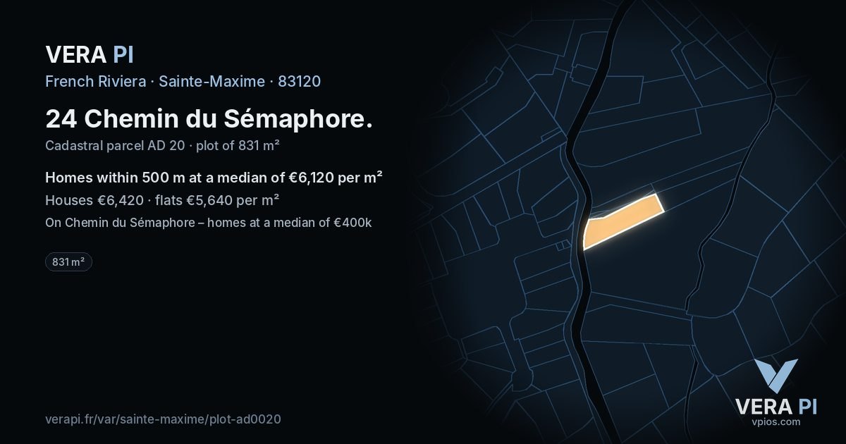 24 Chemin du Sémaphore, Sainte-Maxime at night – the plot lit, the parcels around coloured by the prices near them