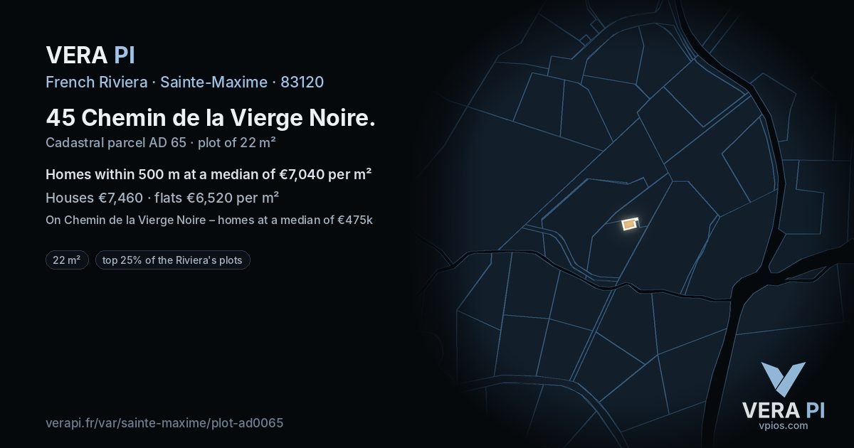 45 Chemin de la Vierge Noire, Sainte-Maxime at night – the plot lit, the parcels around coloured by the prices near them