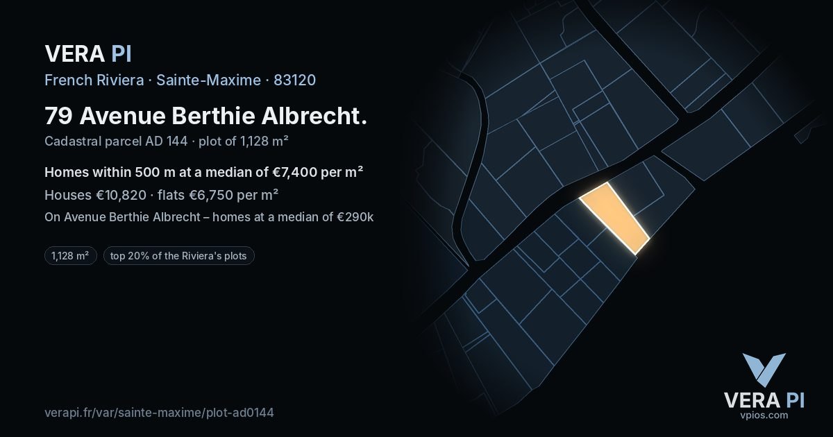 79 Avenue Berthie Albrecht, Sainte-Maxime at night – the plot lit, the parcels around coloured by the prices near them