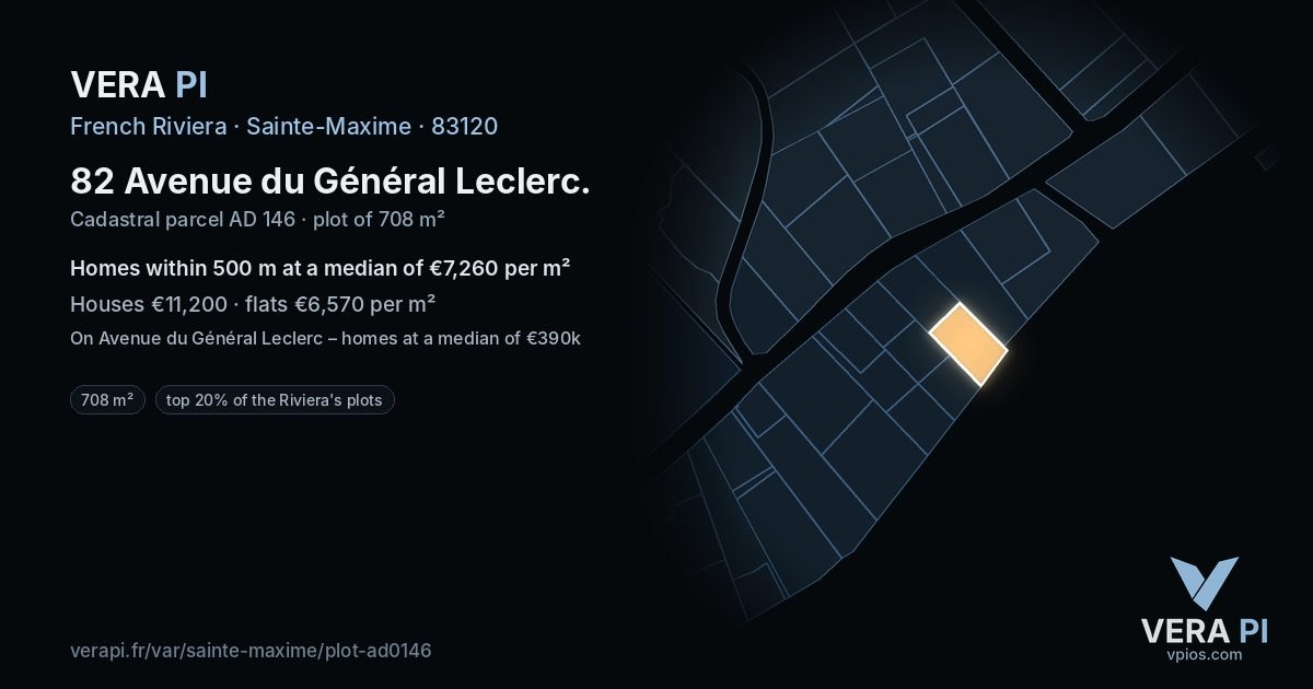 82 Avenue du Général Leclerc, Sainte-Maxime at night – the plot lit, the parcels around coloured by the prices near them