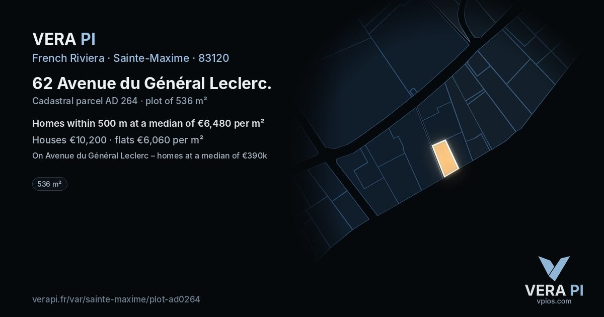 62 Avenue du Général Leclerc, Sainte-Maxime at night – the plot lit, the parcels around coloured by the prices near them