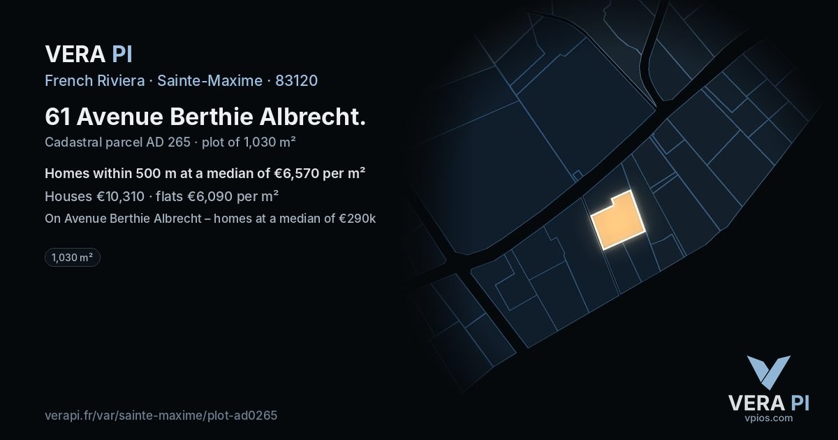 61 Avenue Berthie Albrecht, Sainte-Maxime at night – the plot lit, the parcels around coloured by the prices near them