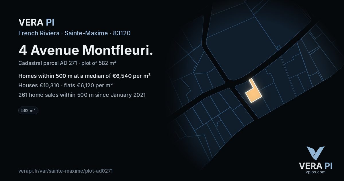 4 Avenue Montfleuri, Sainte-Maxime at night – the plot lit, the parcels around coloured by the prices near them