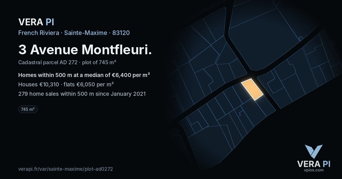 3 Avenue Montfleuri, Sainte-Maxime at night – the plot lit, the parcels around coloured by the prices near them