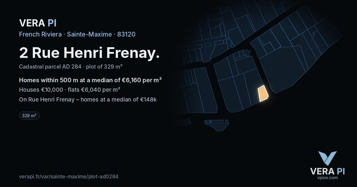 2 Rue Henri Frenay, Sainte-Maxime at night – the plot lit, the parcels around coloured by the prices near them