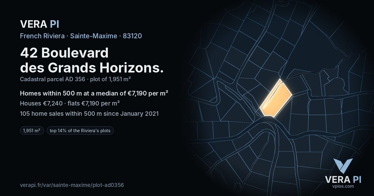 42 Boulevard des Grands Horizons, Sainte-Maxime at night – the plot lit, the parcels around coloured by the prices near them