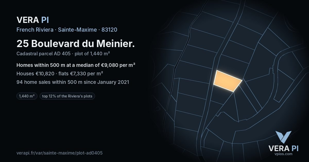 25 Boulevard du Meinier, Sainte-Maxime at night – the plot lit, the parcels around coloured by the prices near them