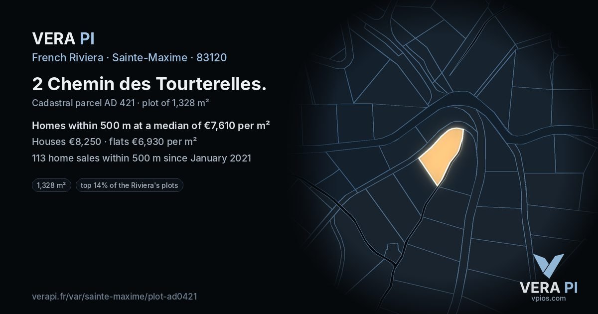 2 Chemin des Tourterelles, Sainte-Maxime at night – the plot lit, the parcels around coloured by the prices near them