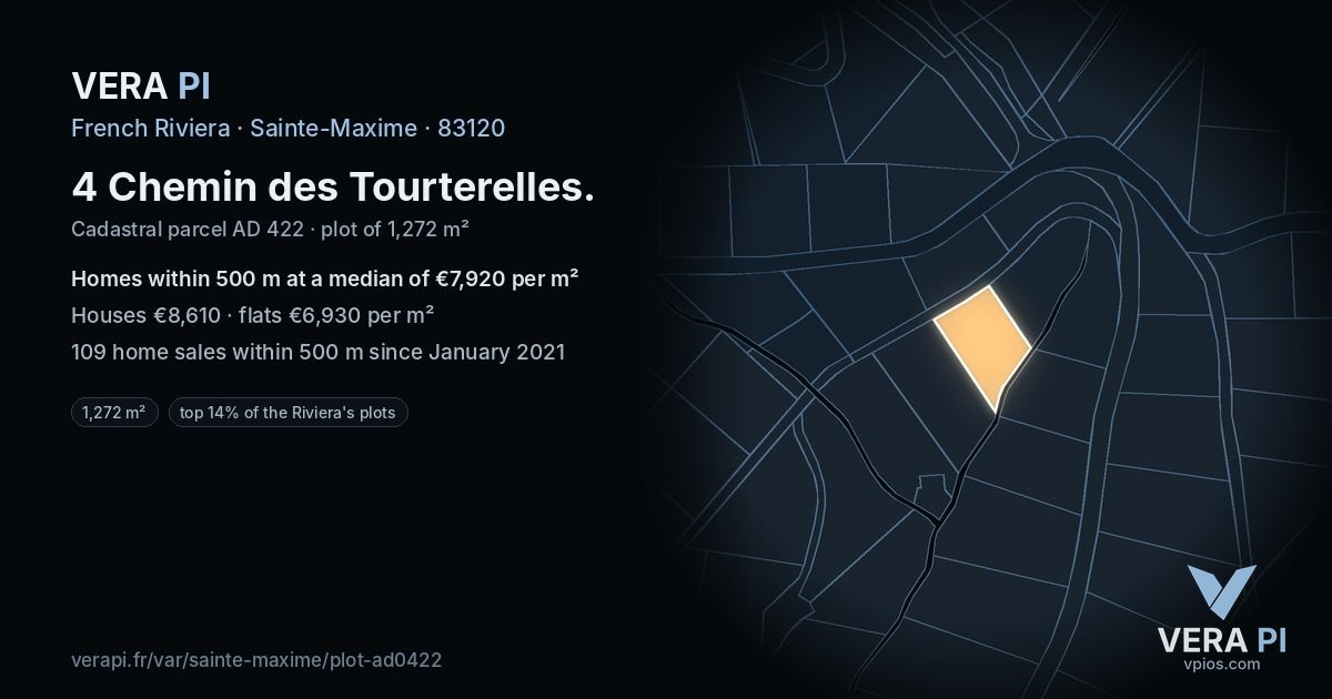 4 Chemin des Tourterelles, Sainte-Maxime at night – the plot lit, the parcels around coloured by the prices near them