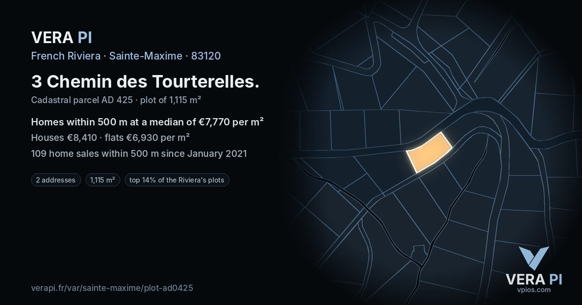 3 Chemin des Tourterelles, Sainte-Maxime at night – the plot lit, the parcels around coloured by the prices near them