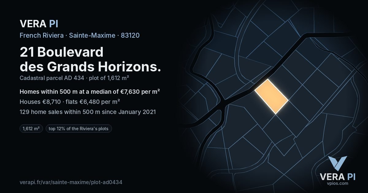 21 Boulevard des Grands Horizons, Sainte-Maxime at night – the plot lit, the parcels around coloured by the prices near them