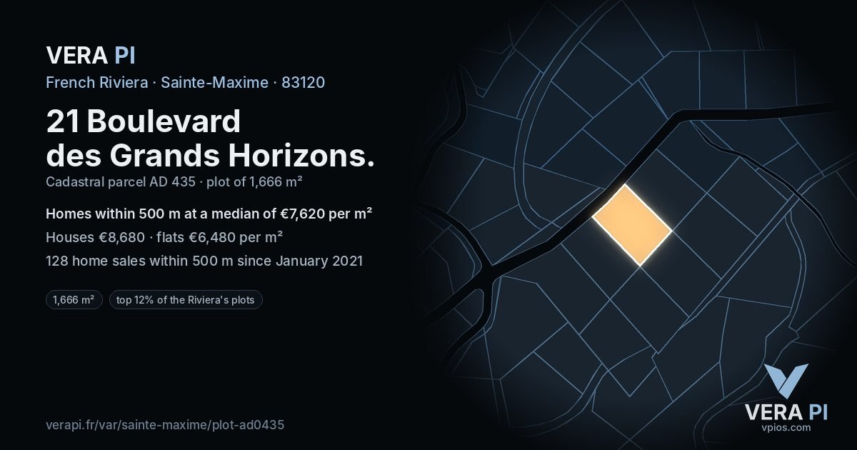 21 Boulevard des Grands Horizons, Sainte-Maxime at night – the plot lit, the parcels around coloured by the prices near them