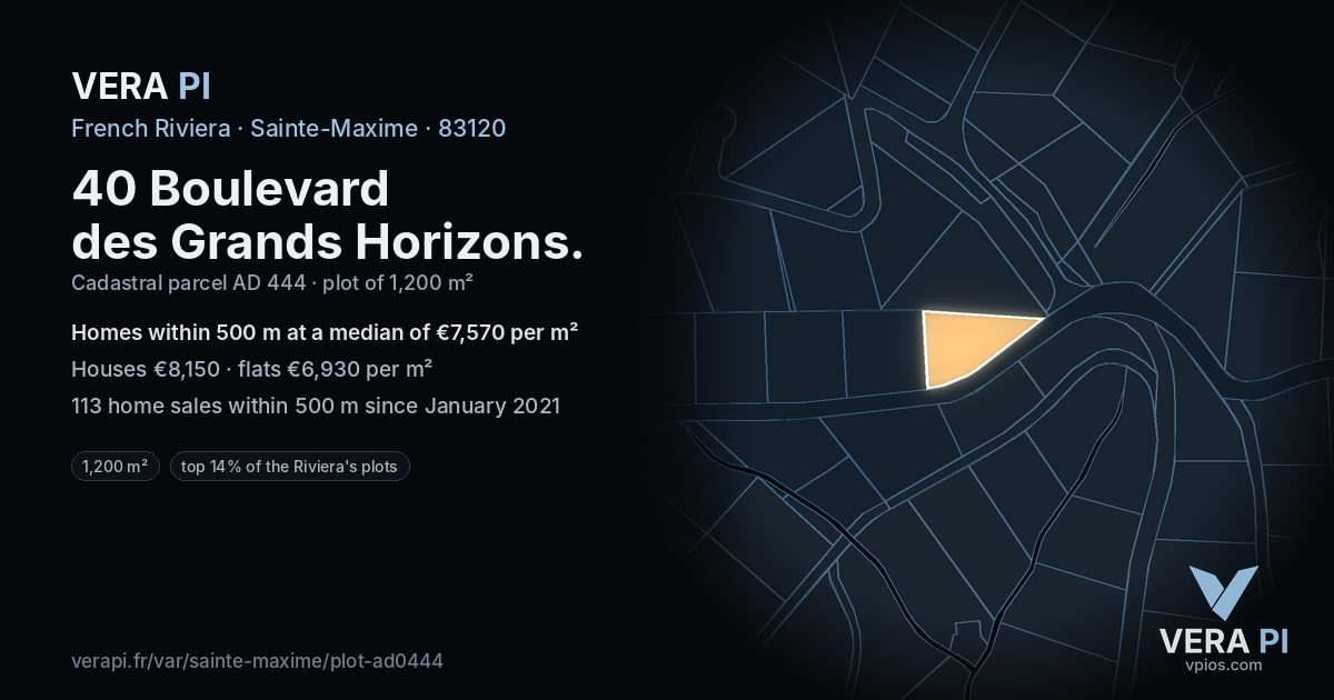 40 Boulevard des Grands Horizons, Sainte-Maxime at night – the plot lit, the parcels around coloured by the prices near them