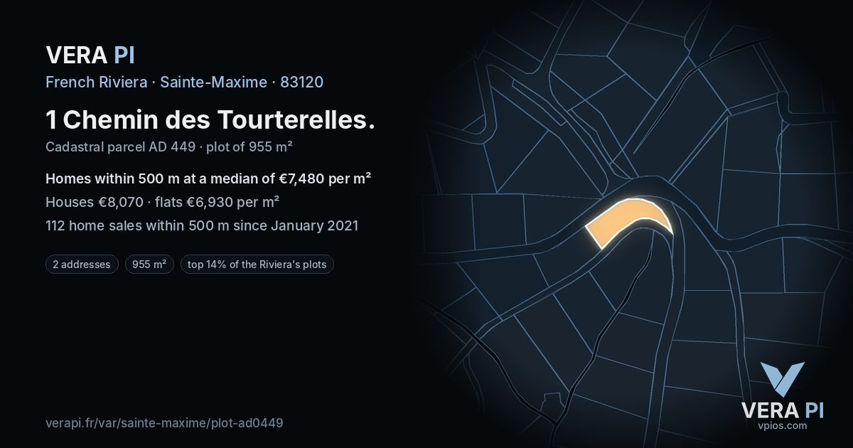 1 Chemin des Tourterelles, Sainte-Maxime at night – the plot lit, the parcels around coloured by the prices near them