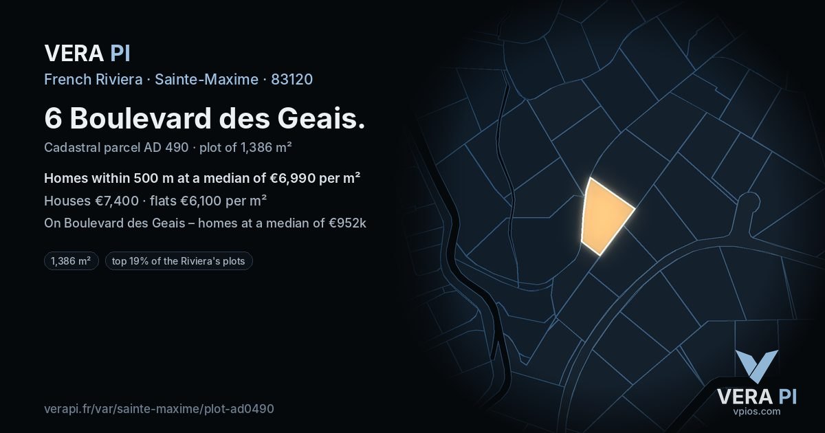 6 Boulevard des Geais, Sainte-Maxime at night – the plot lit, the parcels around coloured by the prices near them