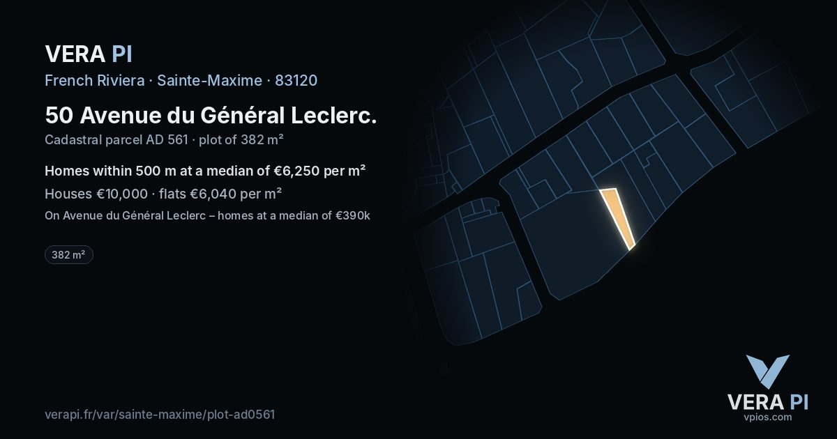 50 Avenue du Général Leclerc, Sainte-Maxime at night – the plot lit, the parcels around coloured by the prices near them