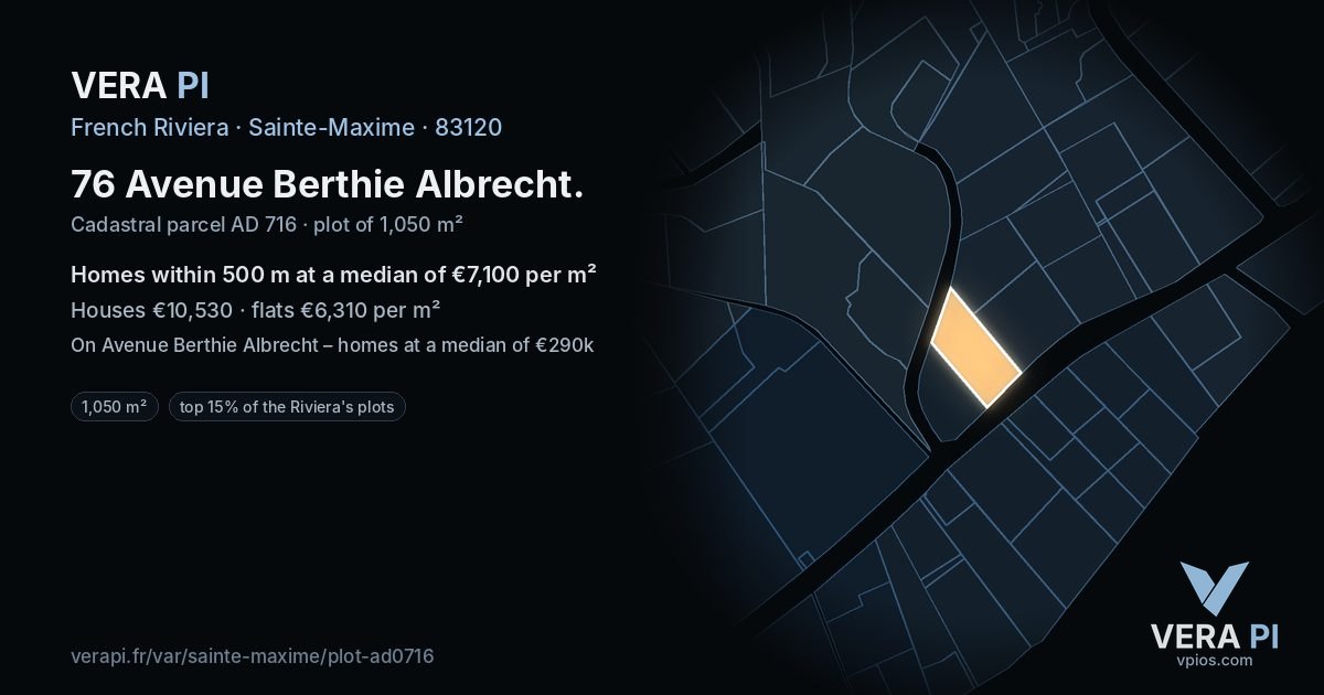 76 Avenue Berthie Albrecht, Sainte-Maxime at night – the plot lit, the parcels around coloured by the prices near them