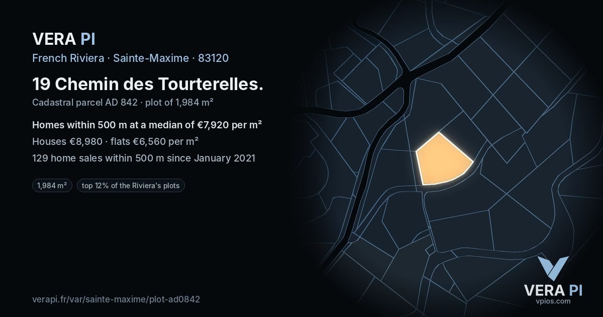 19 Chemin des Tourterelles, Sainte-Maxime at night – the plot lit, the parcels around coloured by the prices near them