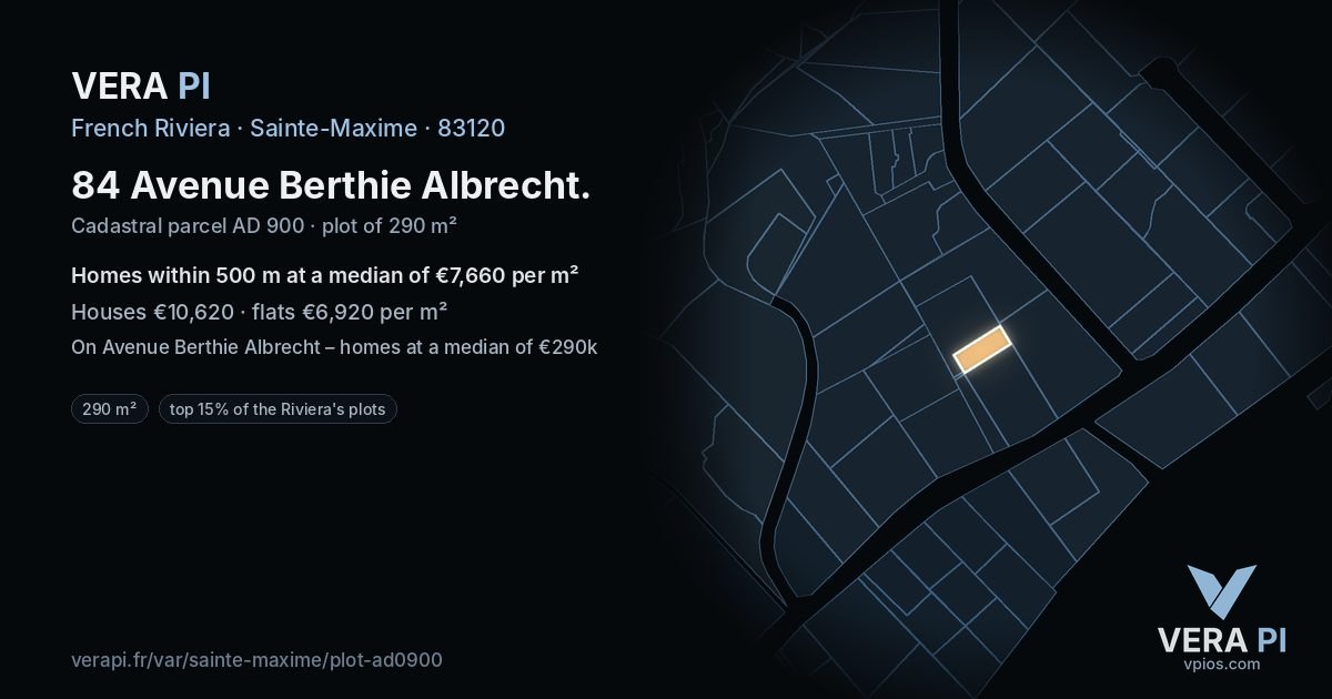 84 Avenue Berthie Albrecht, Sainte-Maxime at night – the plot lit, the parcels around coloured by the prices near them