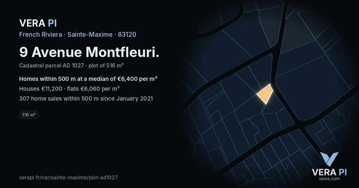 9 Avenue Montfleuri, Sainte-Maxime at night – the plot lit, the parcels around coloured by the prices near them