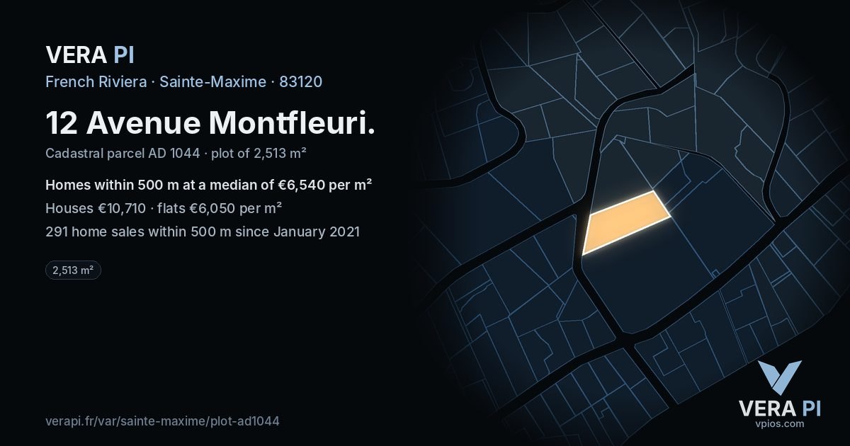 12 Avenue Montfleuri, Sainte-Maxime at night – the plot lit, the parcels around coloured by the prices near them