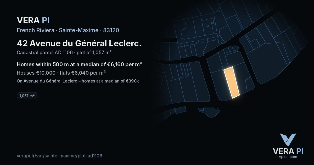 42 Avenue du Général Leclerc, Sainte-Maxime at night – the plot lit, the parcels around coloured by the prices near them