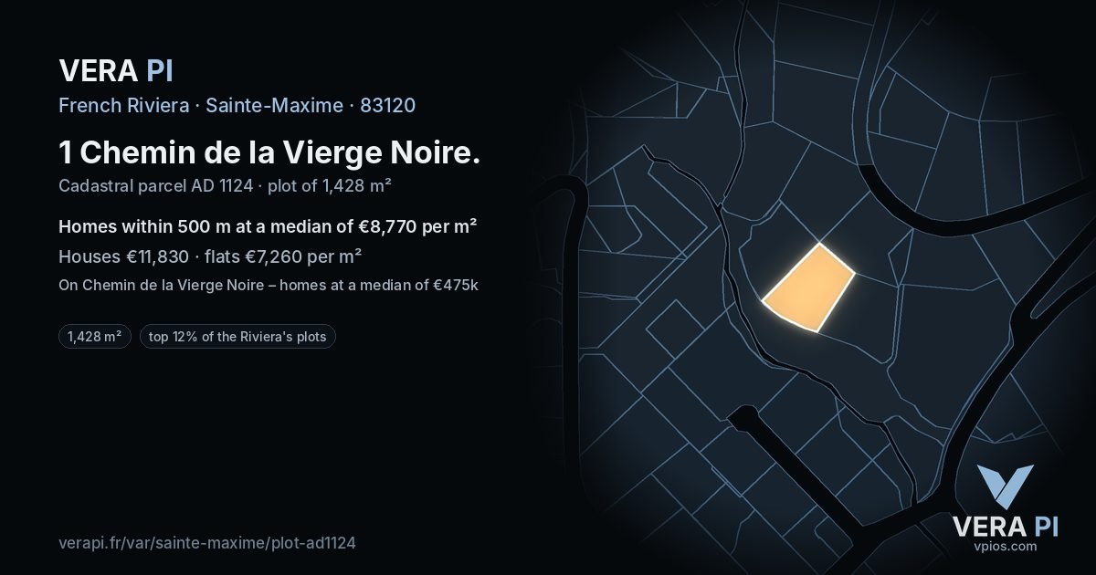 1 Chemin de la Vierge Noire, Sainte-Maxime at night – the plot lit, the parcels around coloured by the prices near them