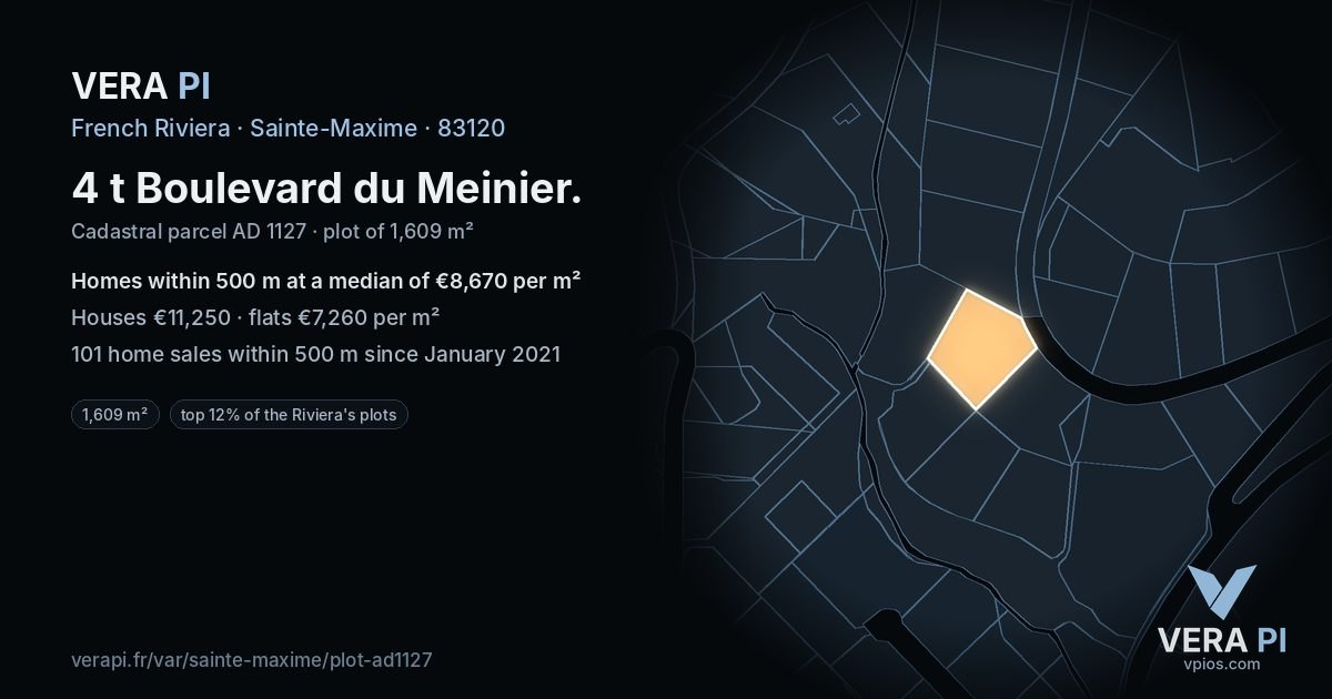4 t Boulevard du Meinier, Sainte-Maxime at night – the plot lit, the parcels around coloured by the prices near them