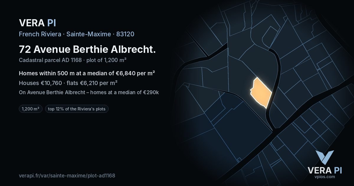 72 Avenue Berthie Albrecht, Sainte-Maxime at night – the plot lit, the parcels around coloured by the prices near them