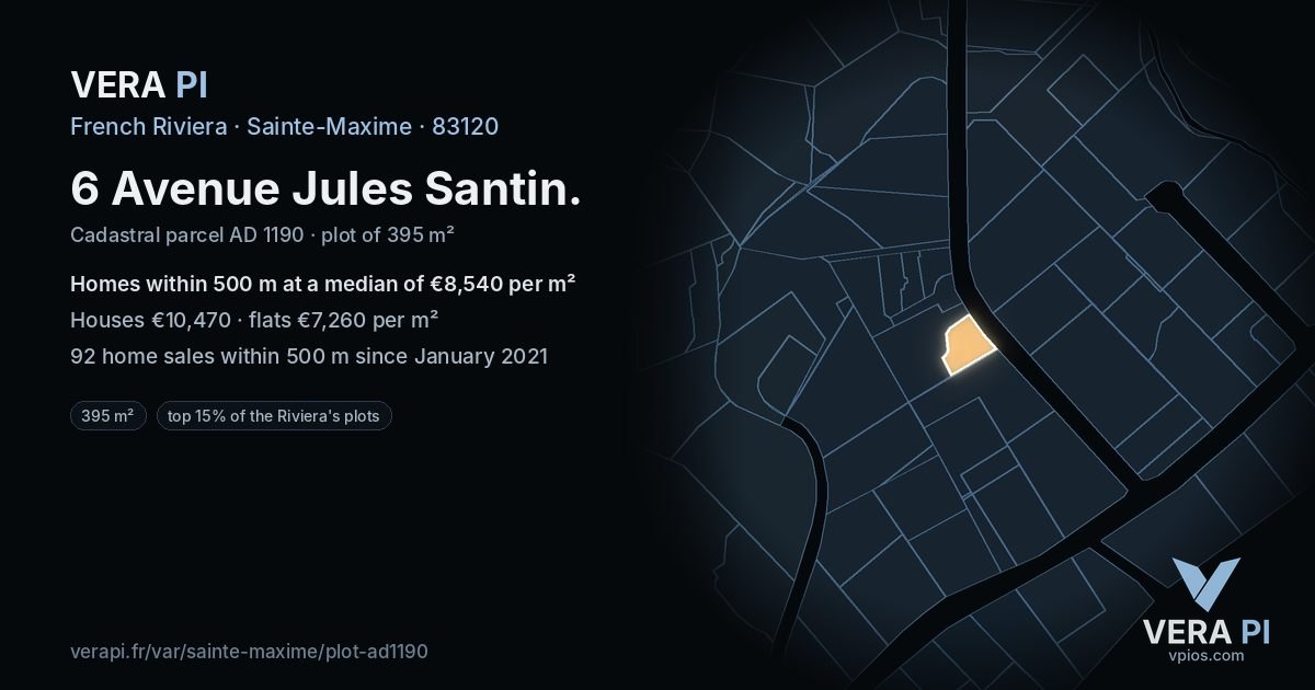 6 Avenue Jules Santin, Sainte-Maxime at night – the plot lit, the parcels around coloured by the prices near them