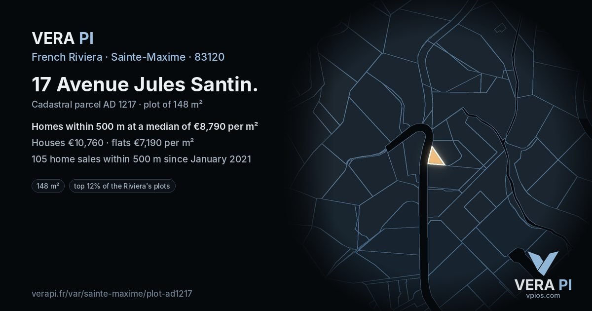 17 Avenue Jules Santin, Sainte-Maxime at night – the plot lit, the parcels around coloured by the prices near them