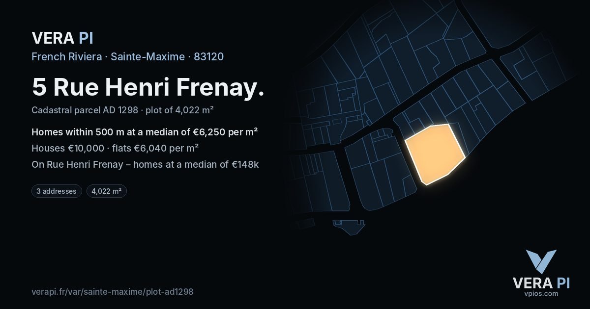 5 Rue Henri Frenay, Sainte-Maxime at night – the plot lit, the parcels around coloured by the prices near them
