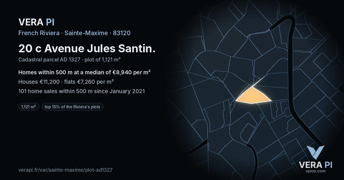 20 c Avenue Jules Santin, Sainte-Maxime at night – the plot lit, the parcels around coloured by the prices near them