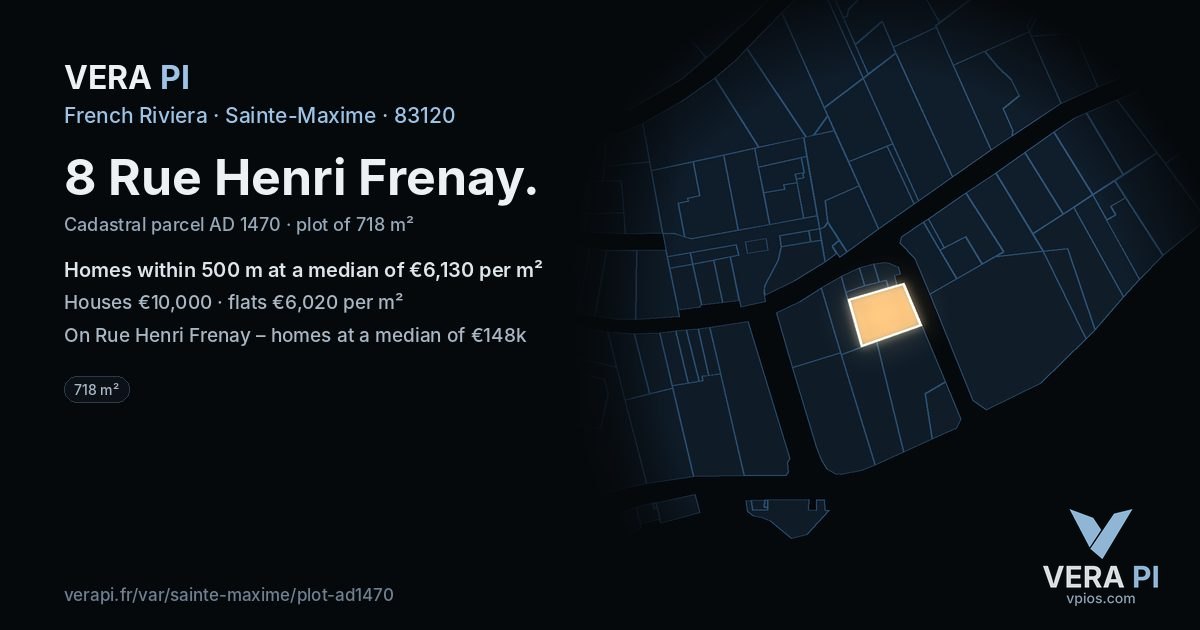 8 Rue Henri Frenay, Sainte-Maxime at night – the plot lit, the parcels around coloured by the prices near them