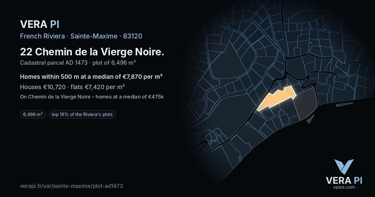 22 Chemin de la Vierge Noire, Sainte-Maxime at night – the plot lit, the parcels around coloured by the prices near them