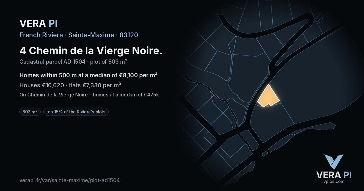 4 Chemin de la Vierge Noire, Sainte-Maxime at night – the plot lit, the parcels around coloured by the prices near them