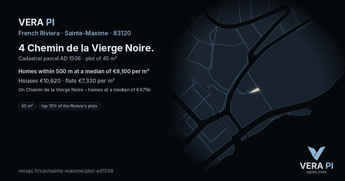4 Chemin de la Vierge Noire, Sainte-Maxime at night – the plot lit, the parcels around coloured by the prices near them